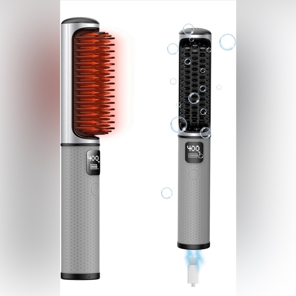New in Box Cordless Hair Straightener Hot Brush Rechargeable Flat Iron Comb USB